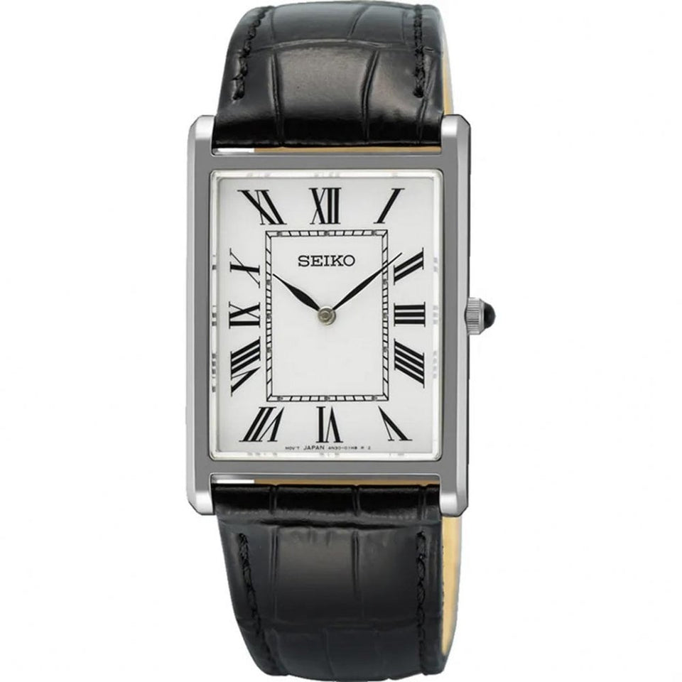 Seiko Men's Classic Dress White Dial Leather Strap Watch