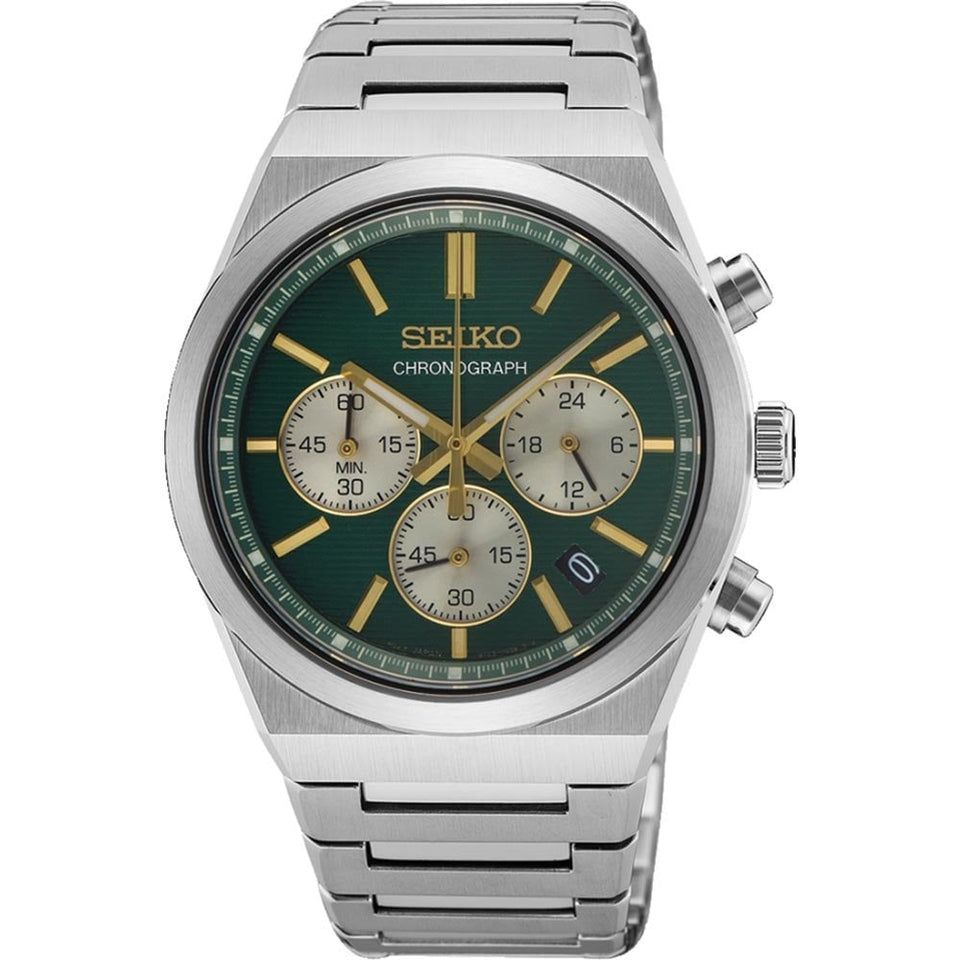 Seiko Men's Essential Time Green Dial Chronograph Watch