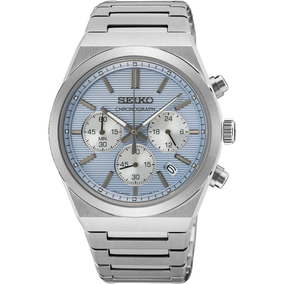 Seiko Men's Essential Time Light Blue Chronograph Watch