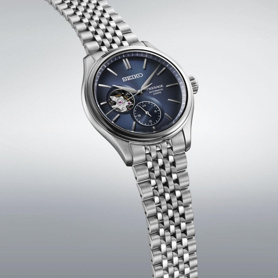 Seiko Presage Men's Classic Open Heart in 'Ai-iro' Japan Blue Bracelet Watch
