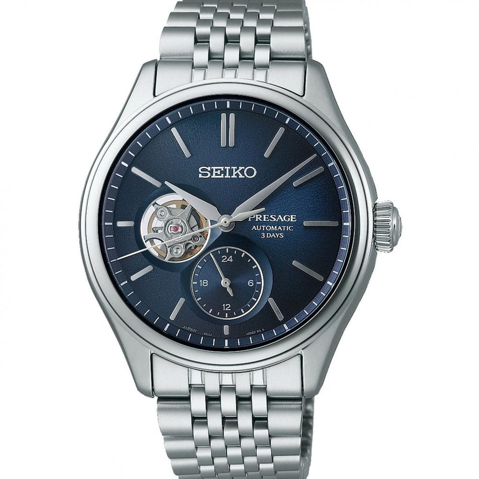 Seiko Presage Men's Classic Open Heart in 'Ai-iro' Japan Blue Bracelet Watch