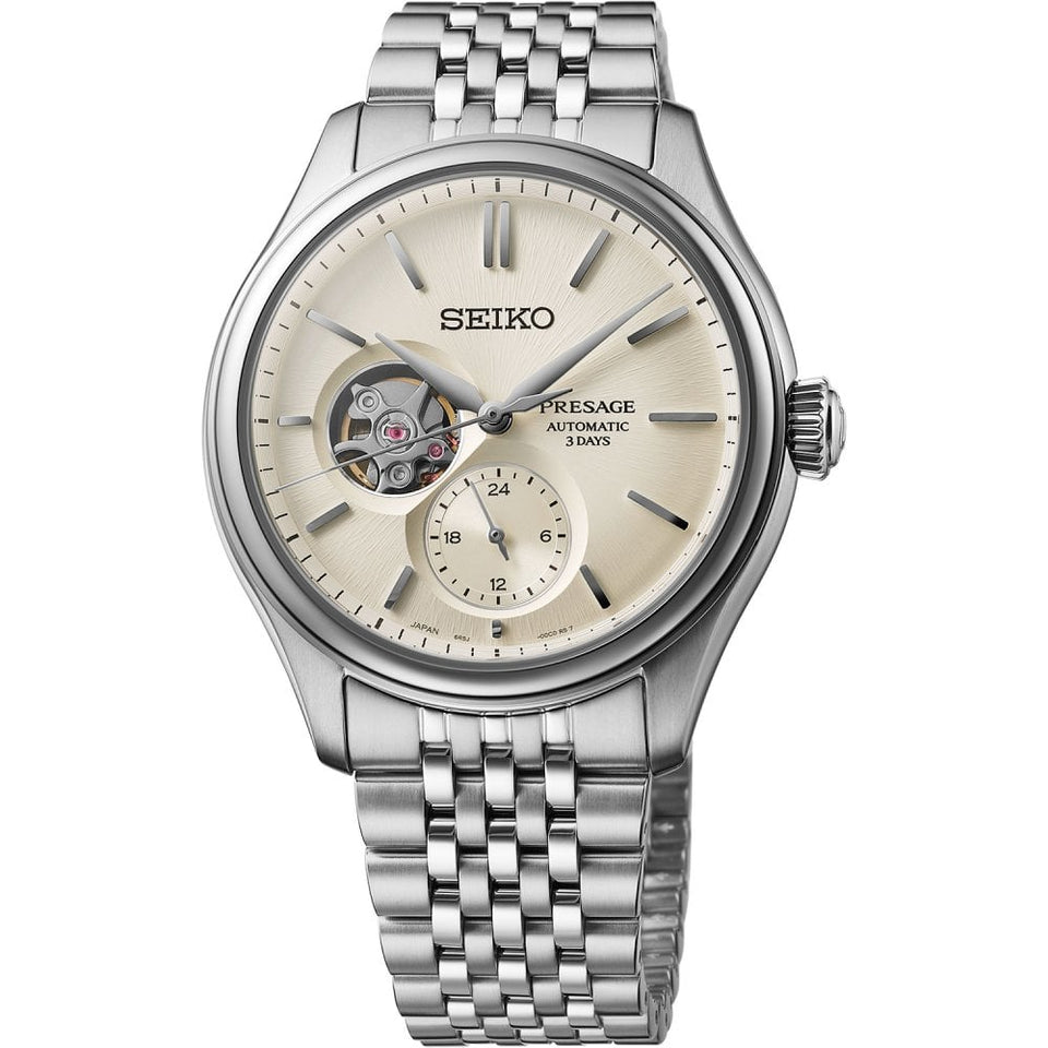 Seiko Presage Men's Classic Series 40mm ‘Shiro-iro’ Open Heart Watch