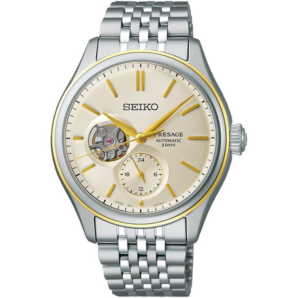Seiko Presage Men's Classic Series Open Heart in Delicate Cream Silk Watch