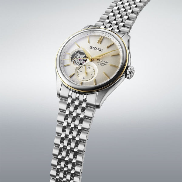 Seiko Presage Men's Classic Series Open Heart in Delicate Cream Silk Watch