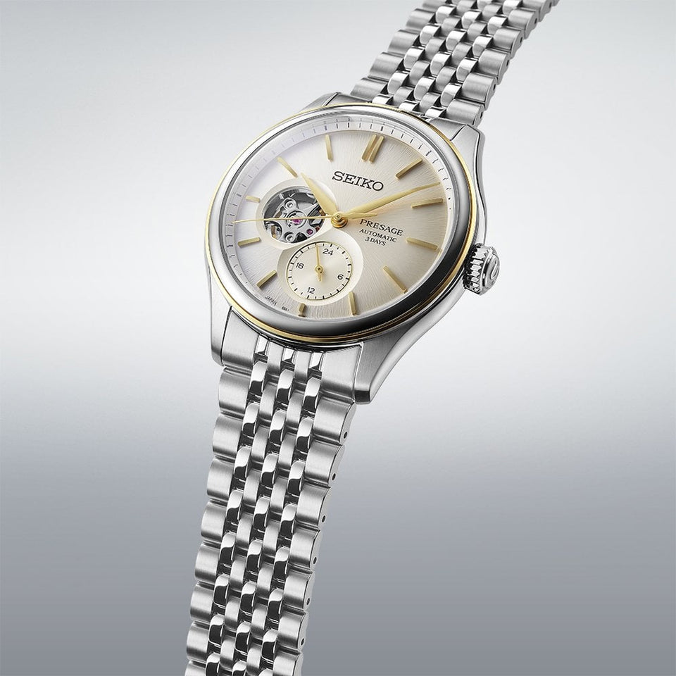 Seiko Presage Men's Classic Series Open Heart in Delicate Cream Silk Watch