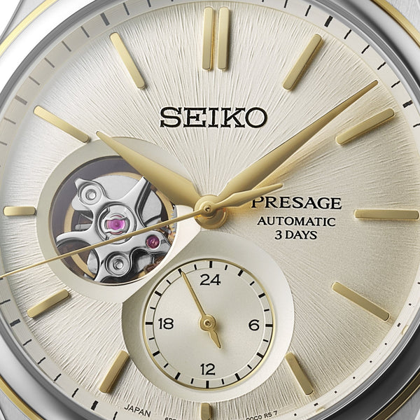 Seiko Presage Men's Classic Series Open Heart in Delicate Cream Silk Watch
