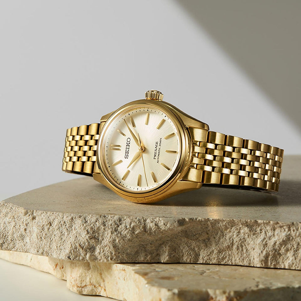 Seiko Presage Men's Classic 'Shiro-iro' Gold Plated Automatic Watch