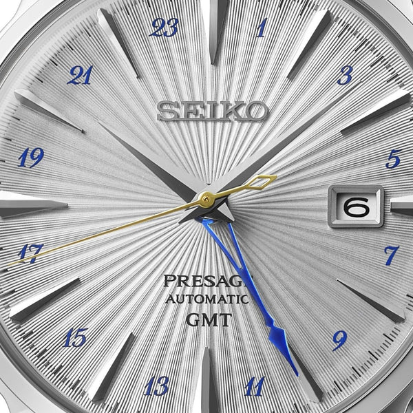 Seiko Presage Men's Cocktail Time 'Silver Bullet' GMT Leather Strap Watch