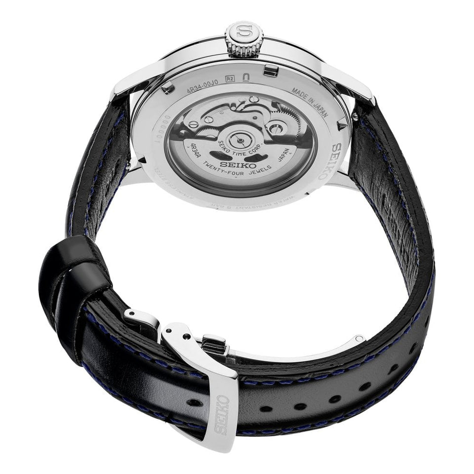 Seiko Presage Men's Cocktail Time 'Silver Bullet' GMT Leather Strap Watch