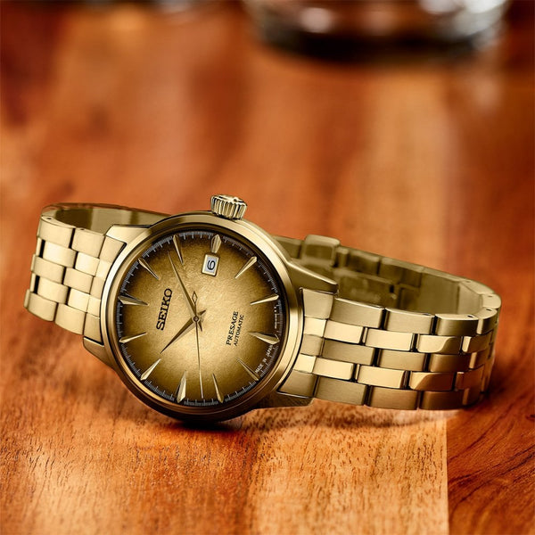Seiko Presage Men's 'Half & Half' Cocktail Time Gold PVD Automatic Watch