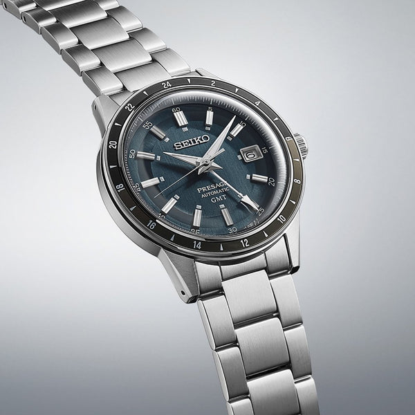 Seiko Presage Men's ‘Petrol Blue‘ Style 60s Road Trip GMT Watch