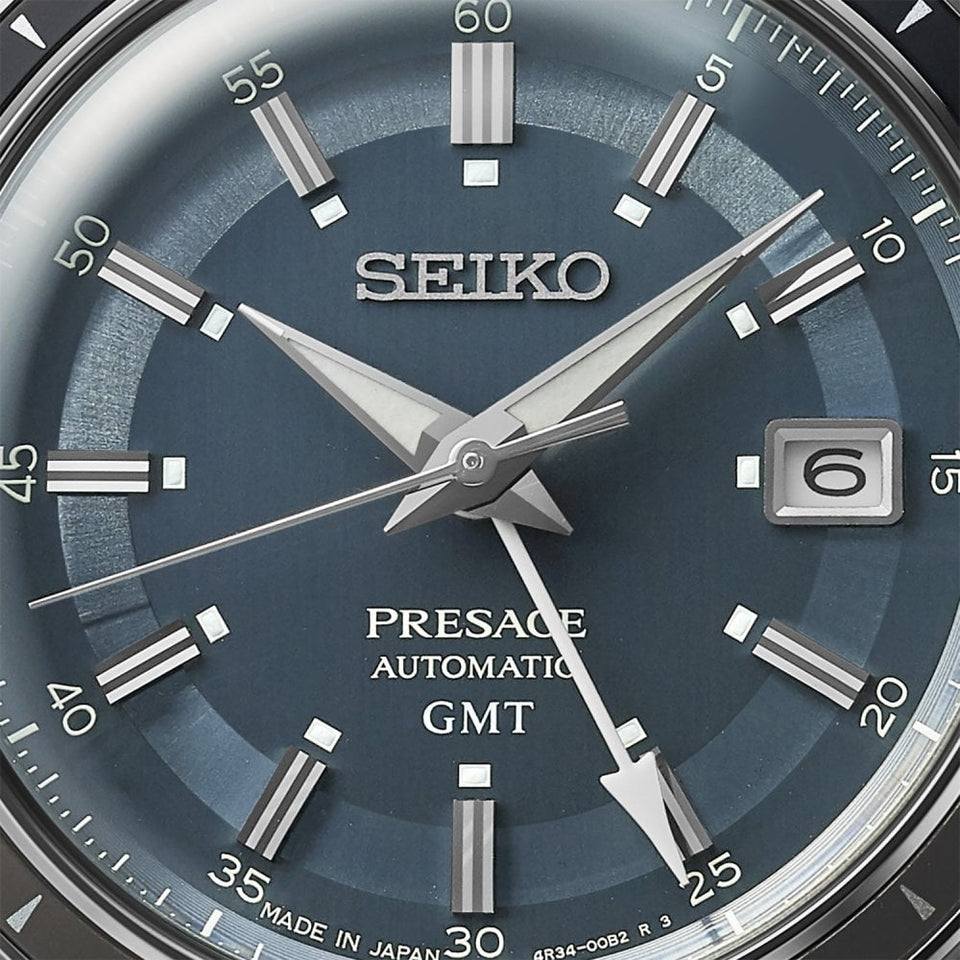Seiko Presage Men's ‘Petrol Blue‘ Style 60s Road Trip GMT Watch