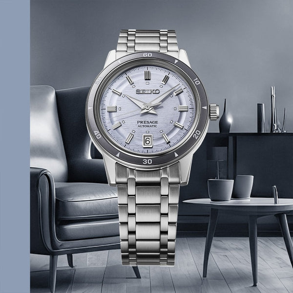 Seiko Presage Men's Style 60s Silvery Violet 39.5mm Automatic Watch