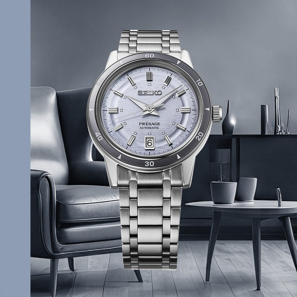 Seiko Presage Men's Style 60s Silvery Violet 39.5mm Automatic Watch