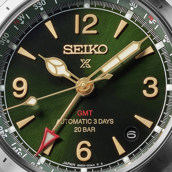 Seiko Prospex Men's Alpinist GMT Green Dial Leather Strap Mechanical Watch