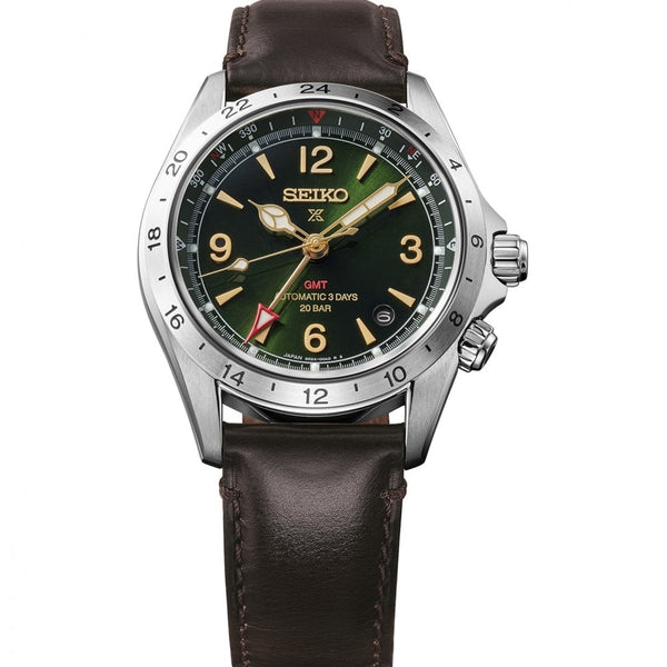 Seiko Prospex Men's Alpinist GMT Green Dial Leather Strap Mechanical Watch