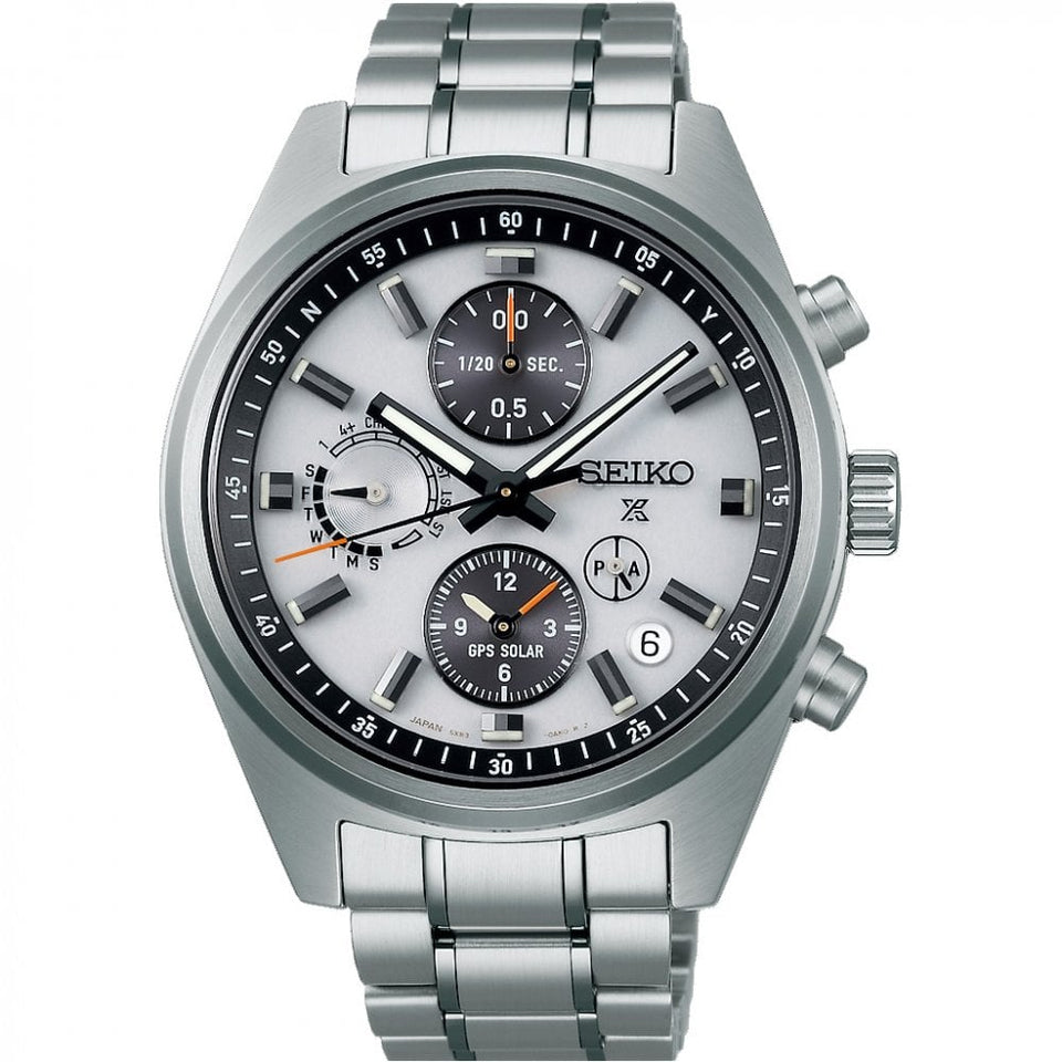Seiko Prospex Men's GPS Solar Chronograph Speedtimer Watch in White Silver
