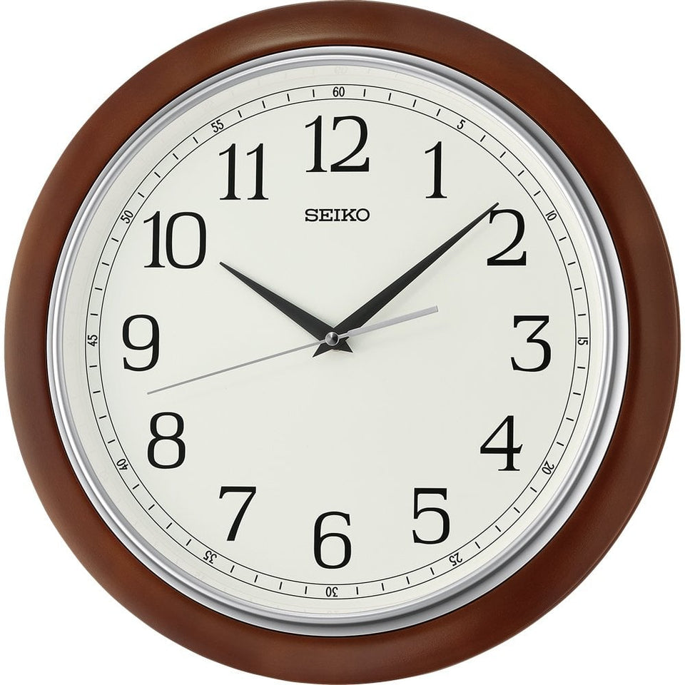 Seiko Round Wooden White Dial Wall Clock