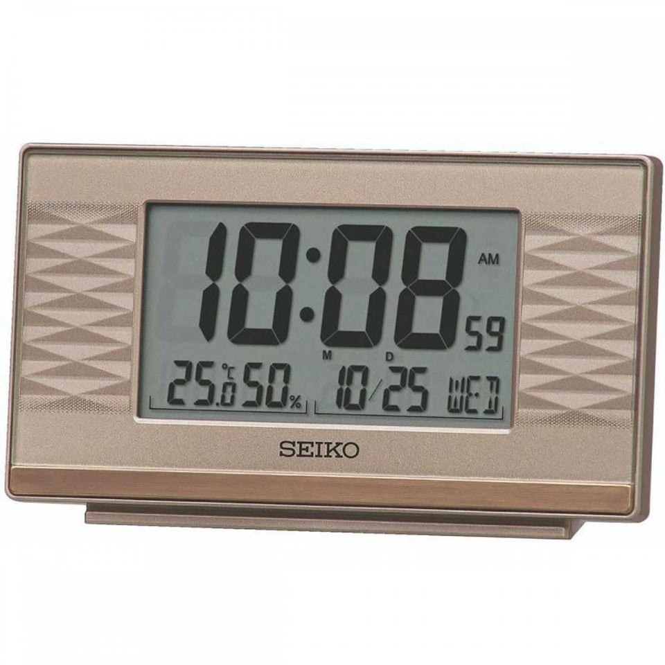 Seiko Standing Rectangular Bronze Toned LCD Bedside Clock