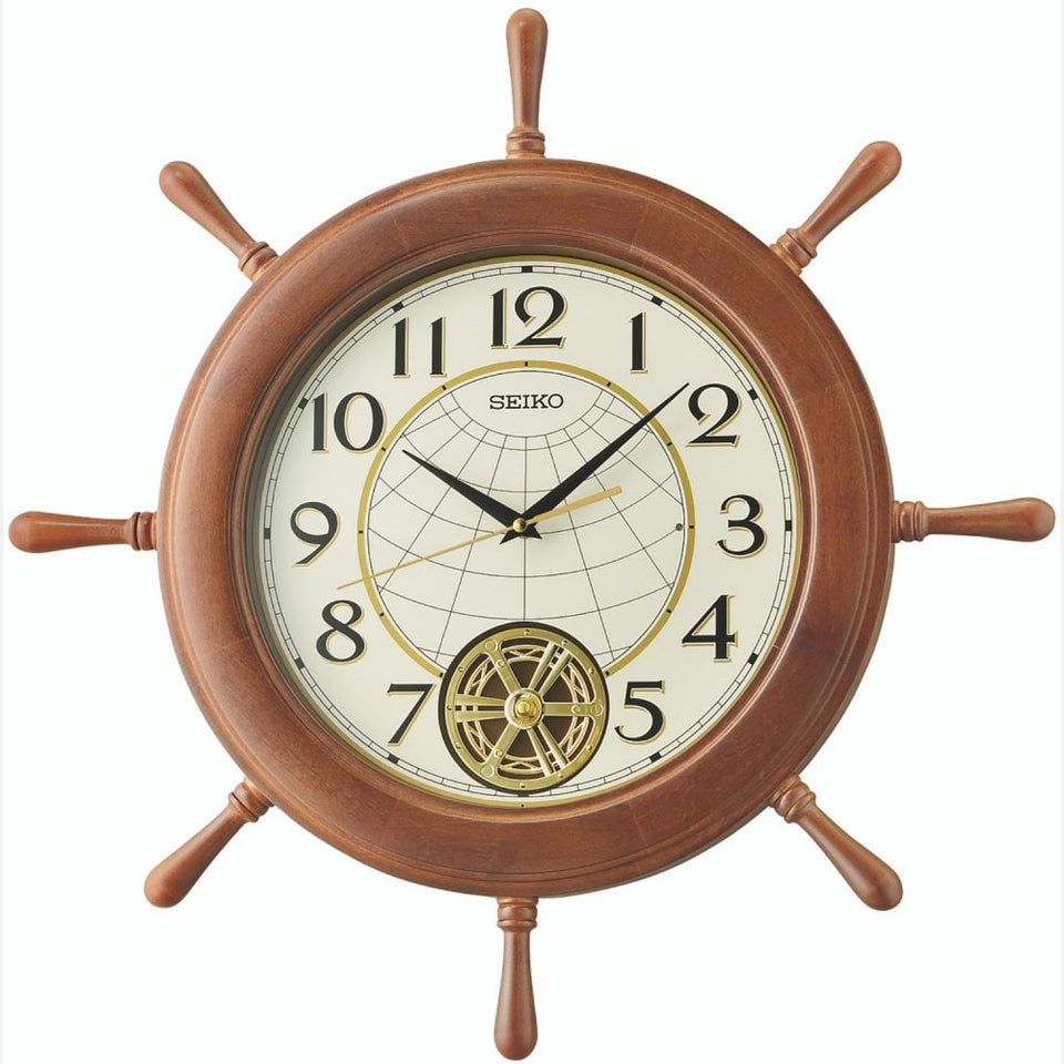 Seiko Wooden Ship Wheel Wall Clock