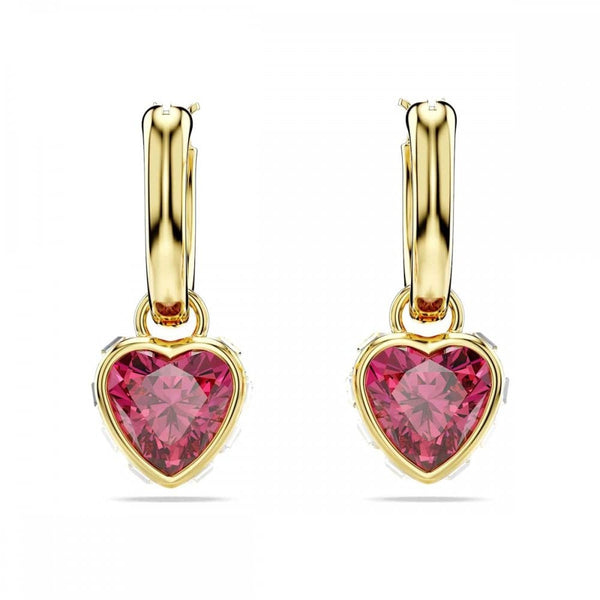 Swarovski Chroma Gold Plated Red Heart Drop Hoop Earrings