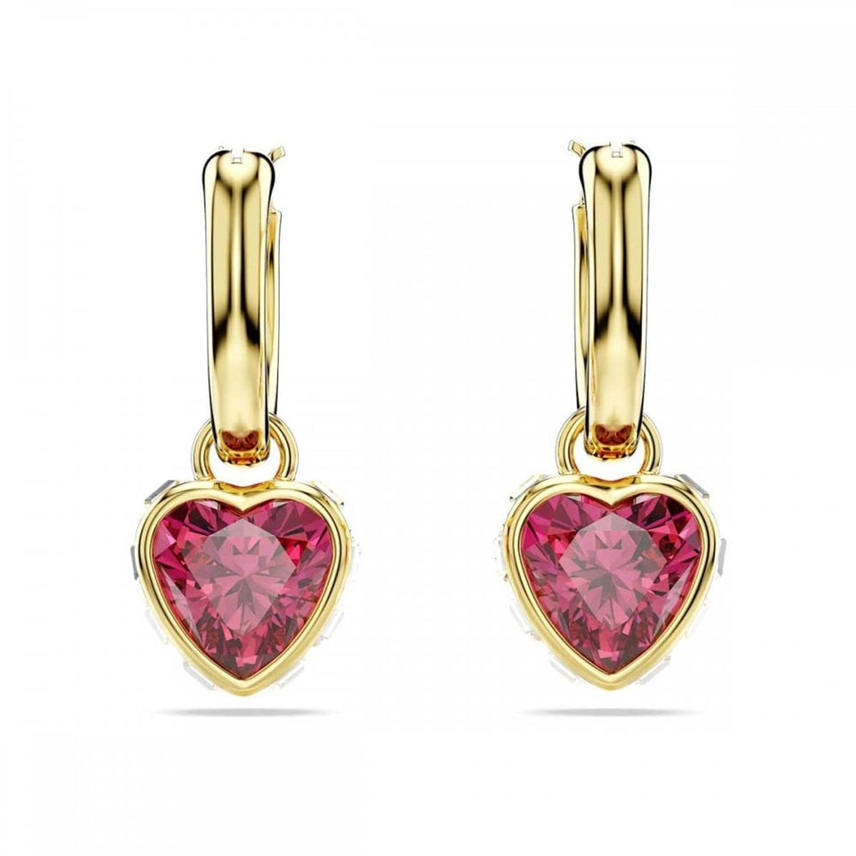 Swarovski Chroma Gold Plated Red Heart Drop Hoop Earrings