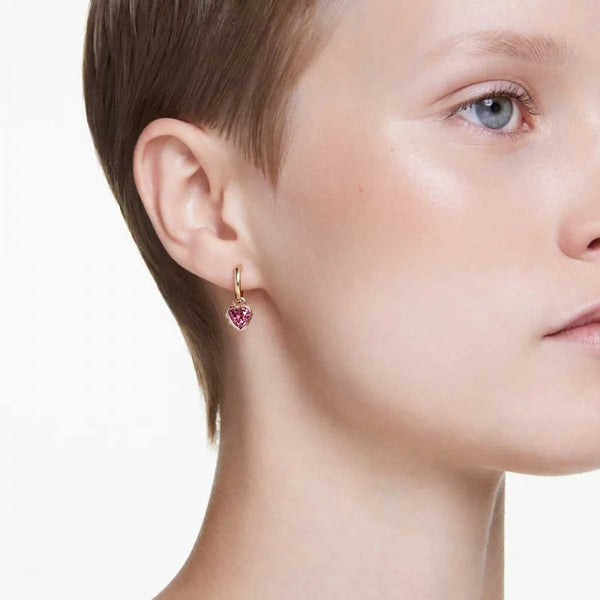 Swarovski Chroma Gold Plated Red Heart Drop Hoop Earrings