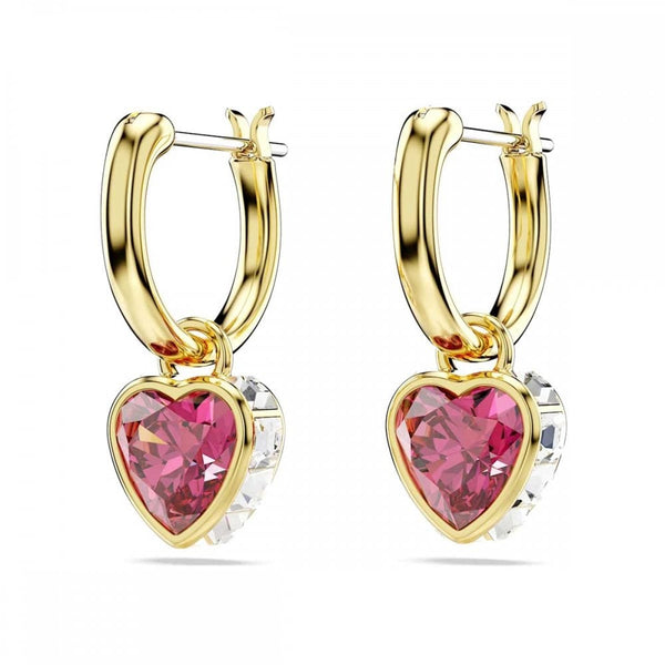 Swarovski Chroma Gold Plated Red Heart Drop Hoop Earrings