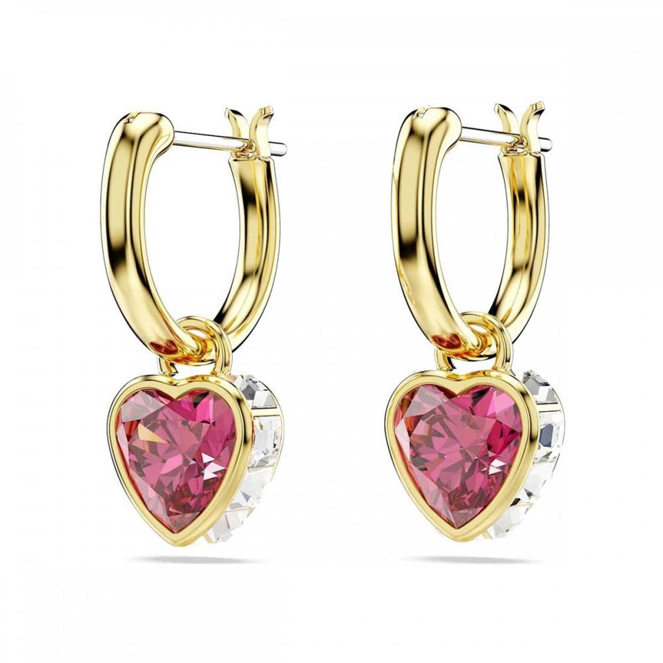 Swarovski Chroma Gold Plated Red Heart Drop Hoop Earrings