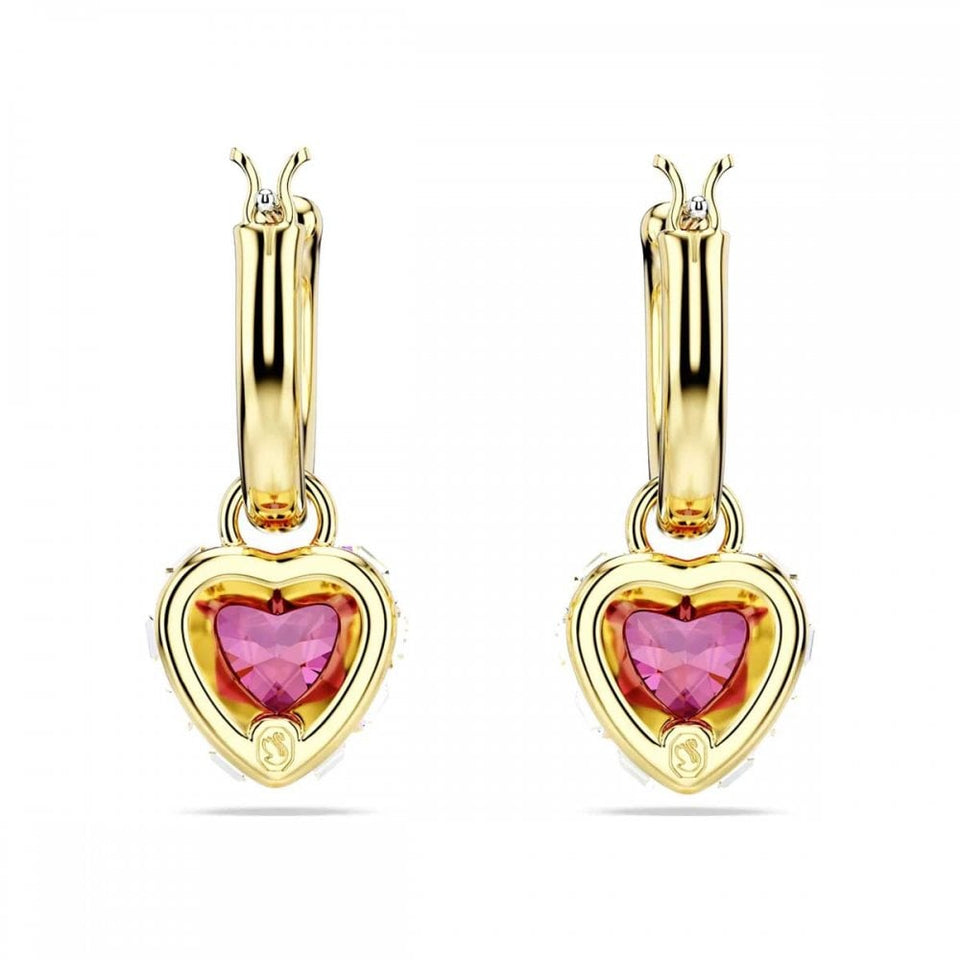 Swarovski Chroma Gold Plated Red Heart Drop Hoop Earrings