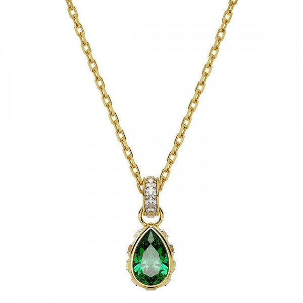 Swarovski Chroma Pear Cut Gold Plated Green Necklace