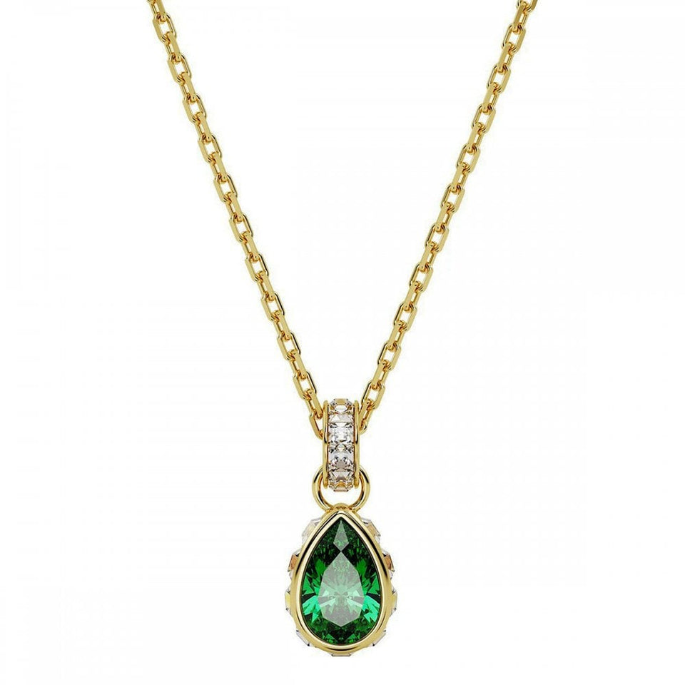 Swarovski Chroma Pear Cut Gold Plated Green Necklace