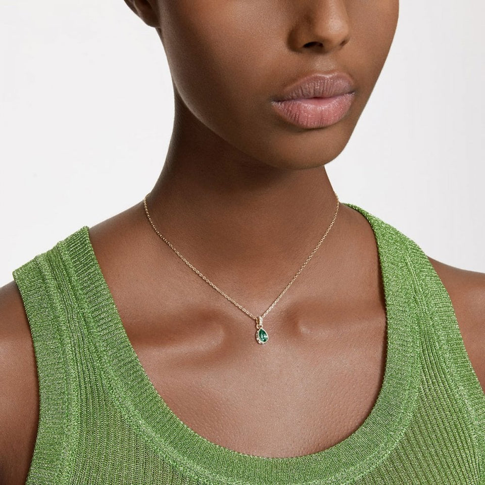 Swarovski Chroma Pear Cut Gold Plated Green Necklace
