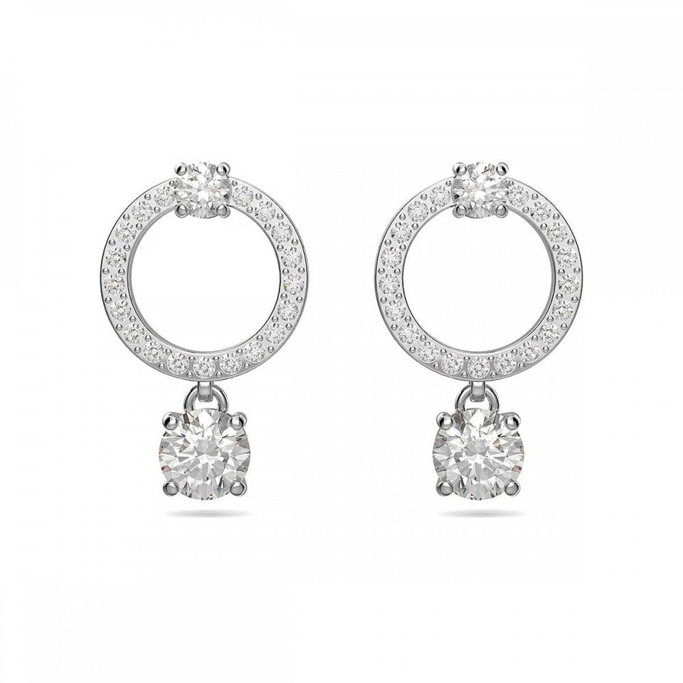 Swarovski Constella Round Cut Stone Set Drop Hoop Earrings