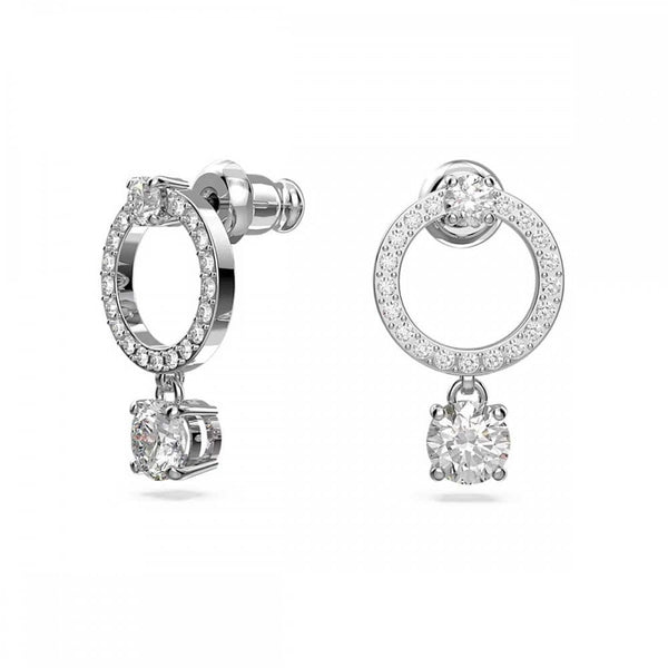 Swarovski Constella Round Cut Stone Set Drop Hoop Earrings