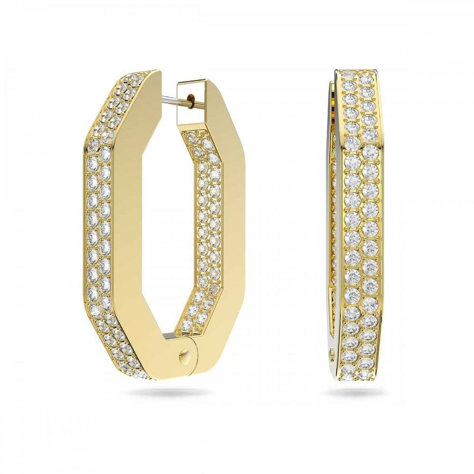 Swarovski Dextera Gold Plated Octagon Pave Hoop Earrings