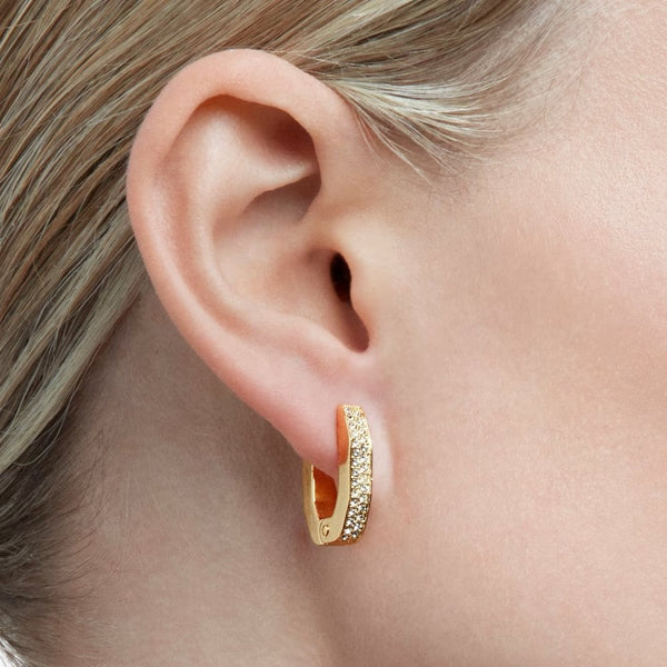 Swarovski Dextera Gold Plated Octagon Pave Hoop Earrings