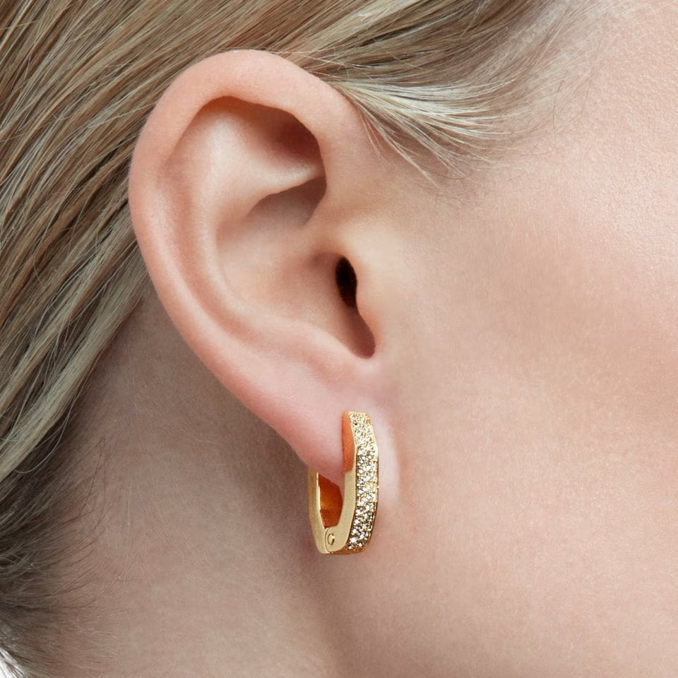 Swarovski Dextera Gold Plated Octagon Pave Hoop Earrings