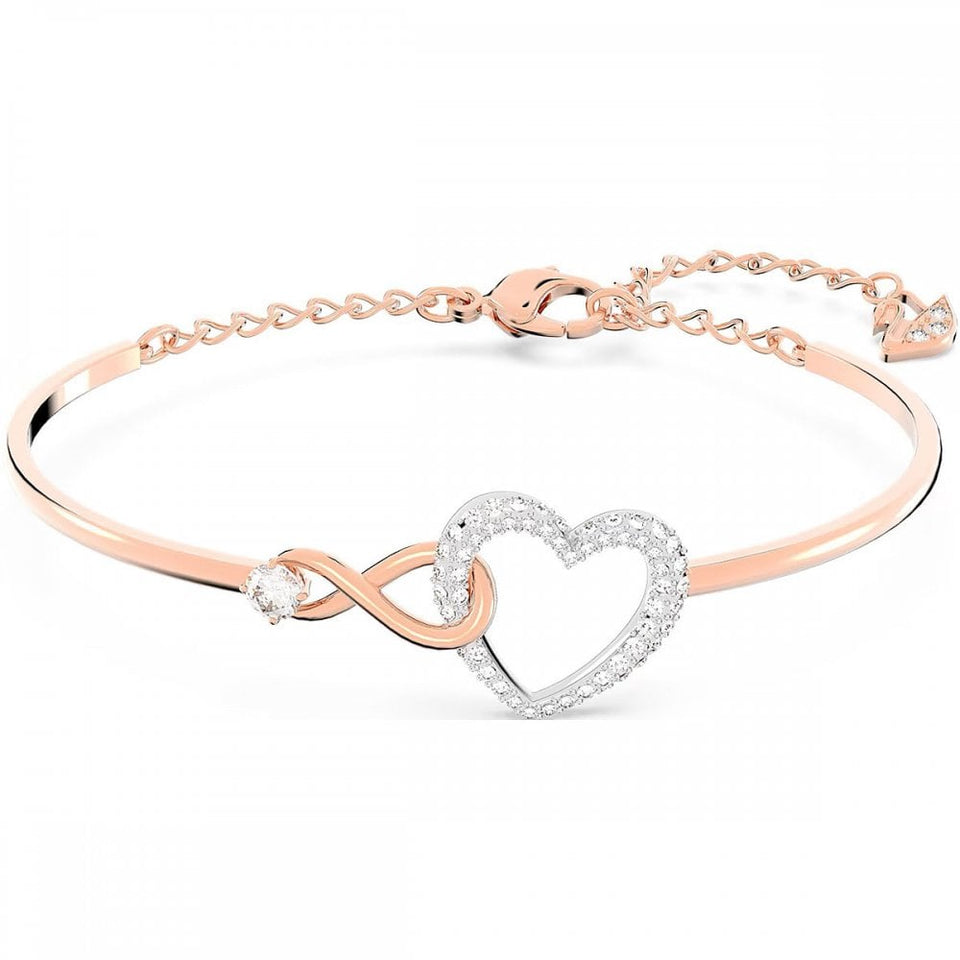 Swarovski Hyperbola Infinity & Heart Rose Gold Plated Bangle Bracelet