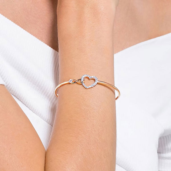 Swarovski Hyperbola Infinity & Heart Rose Gold Plated Bangle Bracelet