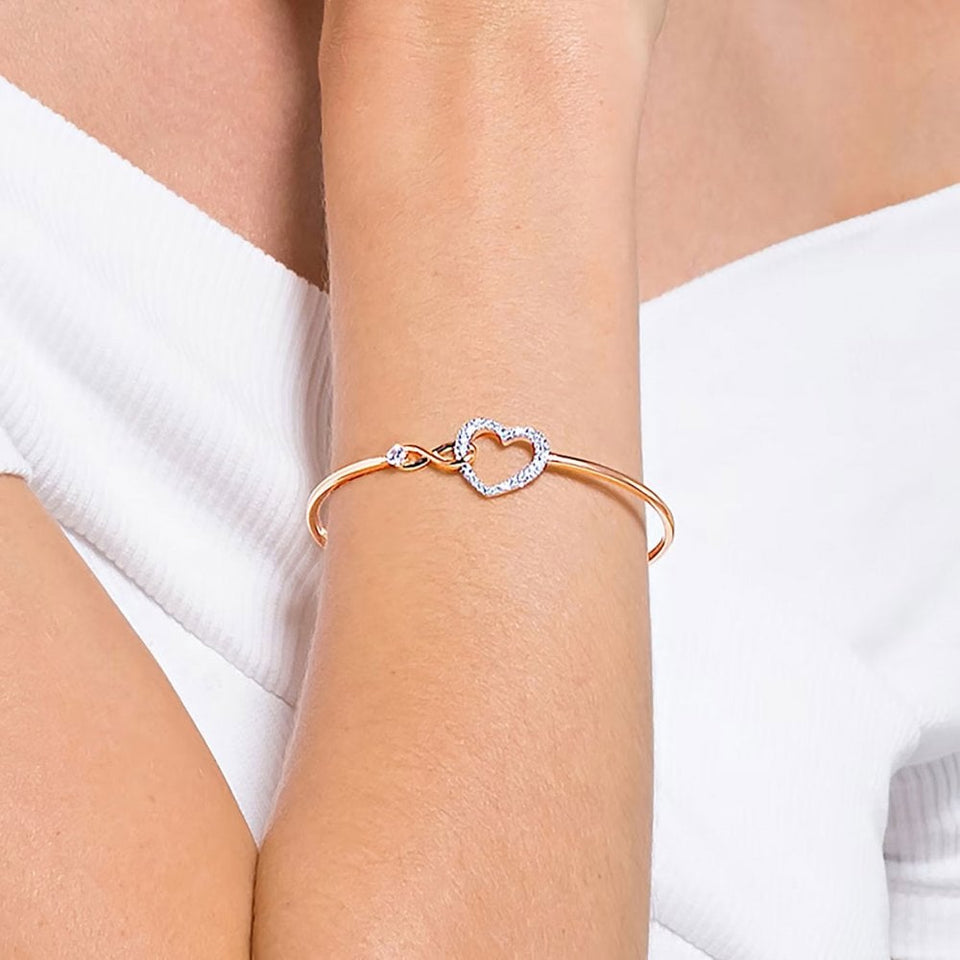 Swarovski Hyperbola Infinity & Heart Rose Gold Plated Bangle Bracelet
