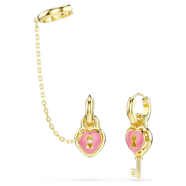Swarovski Idyllia Gold Tone Heart Padlock Drop Earrings with Ear Cuff