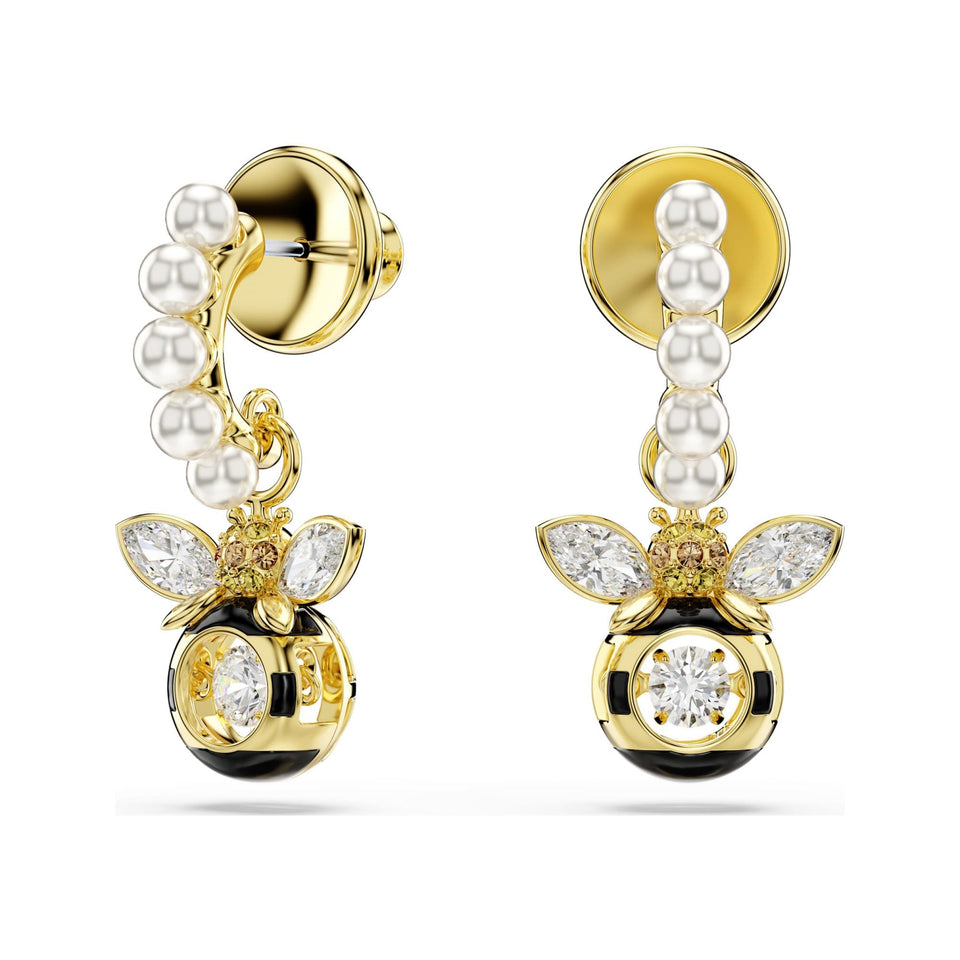 Swarovski Idyllia Gold Tone Pearl & Bee Hoops