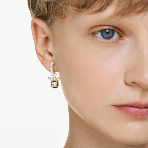 Swarovski Idyllia Gold Tone Pearl & Bee Hoops
