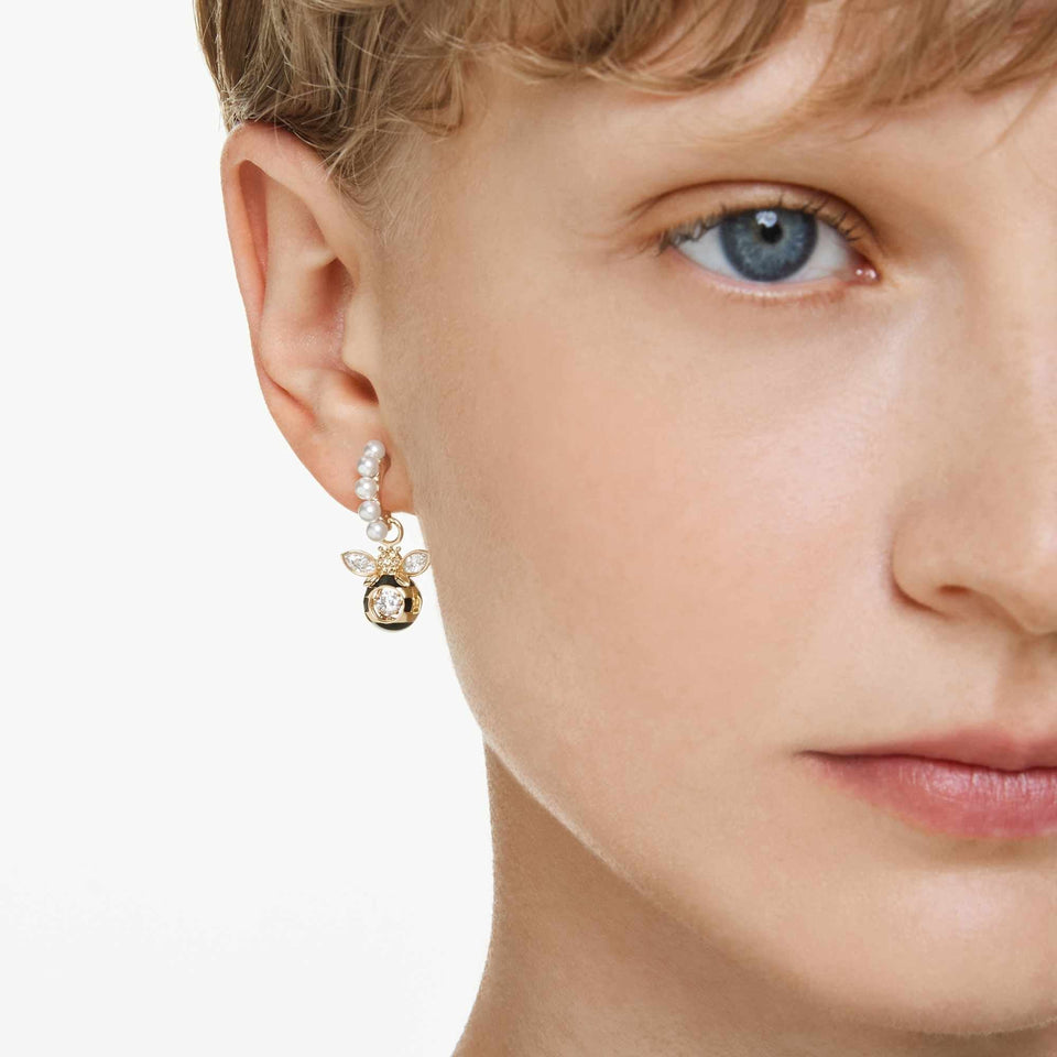 Swarovski Idyllia Gold Tone Pearl & Bee Hoops