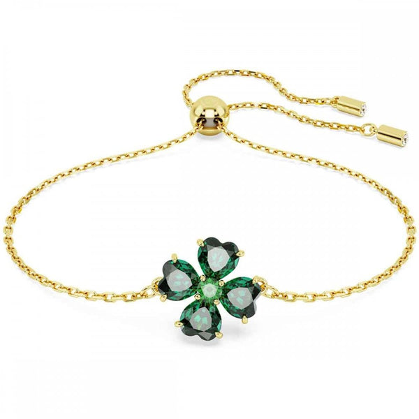 Swarovski Idyllia Gold Toned Green Clover Toggle Bracelet M