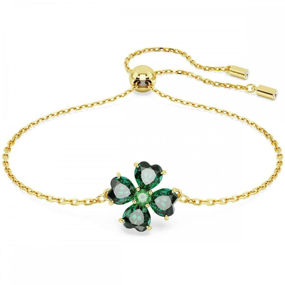 Swarovski Idyllia Gold Toned Green Clover Toggle Bracelet M