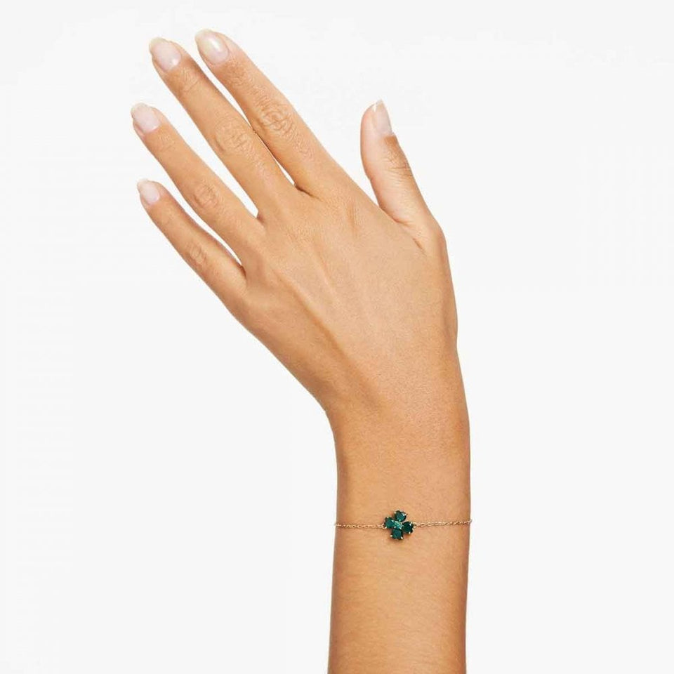 Swarovski Idyllia Gold Toned Green Clover Toggle Bracelet M