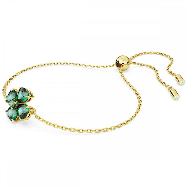 Swarovski Idyllia Gold Toned Green Clover Toggle Bracelet M