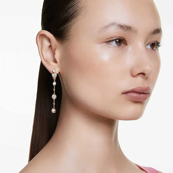 Swarovski Imber Round Cut Gold Plated Stone Set Drop Earrings